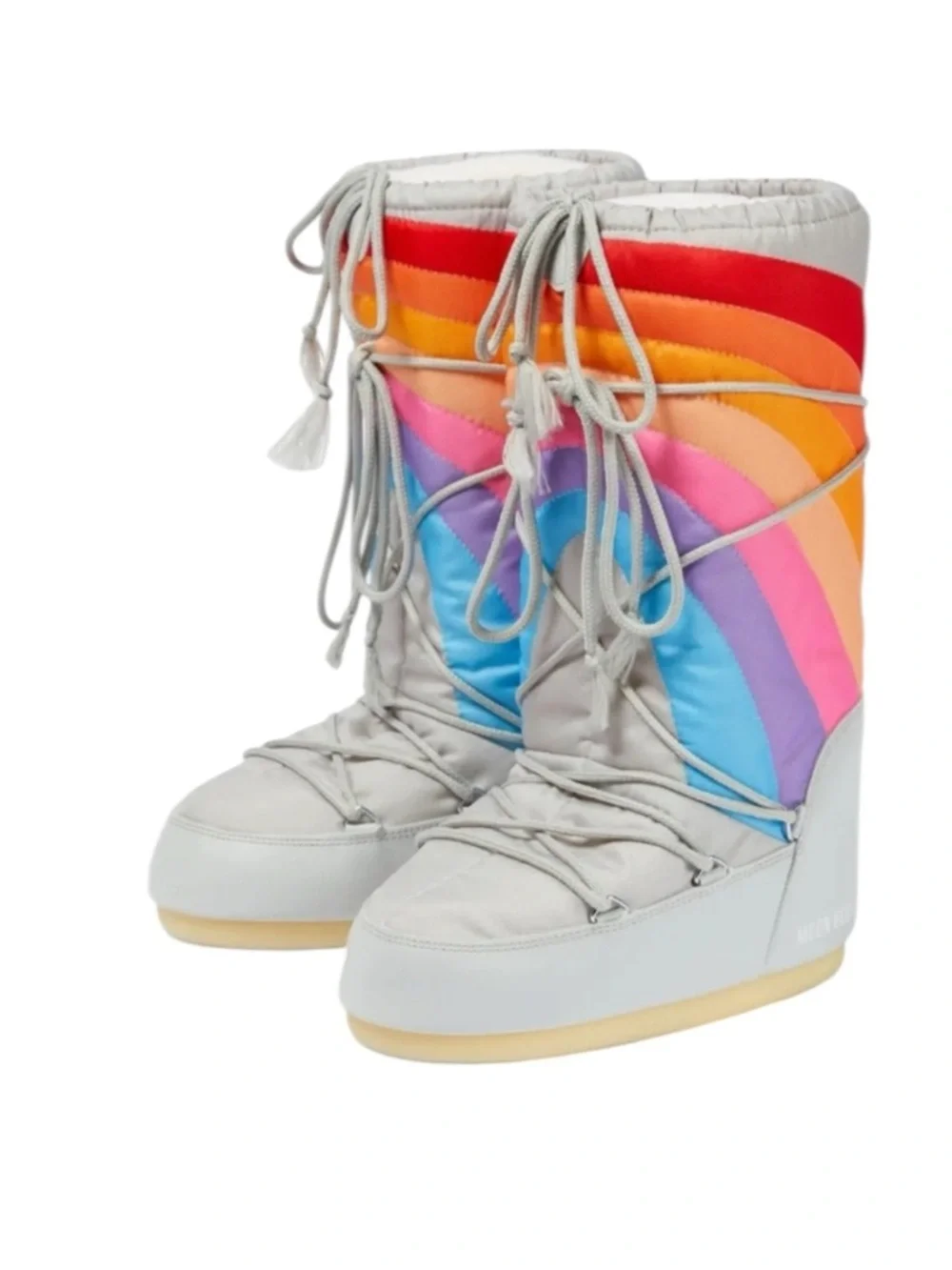 MOON BOOT Light Gray Rainbow Stripe Snow Boots NWT Women’s 7 Winter Boots